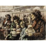 William Conor RUA RHA (1881 - 1968) A Family Group in a Railway Station Wax crayon on paper,