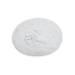 A CLASSICAL STYLE OVAL PLASTER RELIEF, 18TH CENTURY depicting female figure in repose and Cupid.
