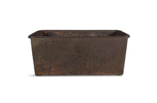 AN IRISH 19TH CENTURY ROYAL ARTILLERY CAST IRON CISTERN, of rectangular form, one side with