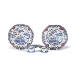 A PAIR OF CHINESE EXPORT SILVER SHAPED OCTANGONAL DISHES, QIAN LONG (1736 - 95) decorated with