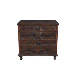 AN OAK CHEST OF DRAWERS, LATE 17TH CENTURY of rectangular form, the top with moulded rim, above four