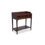 A GEORGE III MAHOGANY WASHSTAND, with three-quarter gallery, above twin frieze drawers and pull-