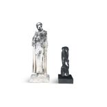 A PLASTER FIGURE OF ST FRANCIS modelled standing with a bird perched on the hand (damaged), 74cm