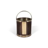 AN MAHOGANY AND BRASS BANDED PLATE BUCKET, C.1800 with slatted side walls and brass swing handles,