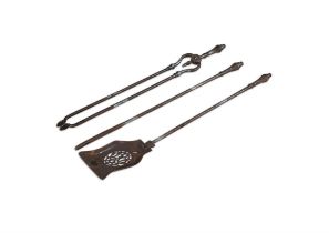 ***WITHDRAWN***A SET OF THREE LATE 19TH CENTURY STEEL FIRE IRONS, comprising poker, tongs...