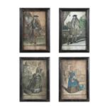 A COLLECTION OF FOUR FRENCH HAND COLOURED FRAMED ETCHINGS, depicting Louis Dauphin de France,