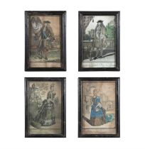 A COLLECTION OF FOUR FRENCH HAND COLOURED FRAMED ETCHINGS, depicting Louis Dauphin de France,