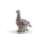 AN 18TH CENTURY FURSTENBERG PORCELAIN MODEL OF A PARTRIDGE in the form of a tureen, the head and