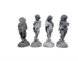 A SET OF FOUR LEAD CAST FIGURES, ALLEGORICAL OF THE SEASONS, 19TH CENTURY 63cm high