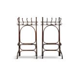 A PAIR OF VICTORIAN BENTWOOD COAT AND HAT HALL STANDS, each of upright rectangular form, the top