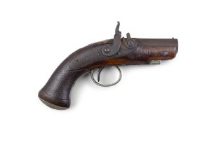 AN EARLY 19TH CENTURY TRAVELLING FLINTLOCK PISTOL, signed Dowling, with cylindrical barrel, engraved
