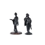 A PAIR OF JAPANESE BROZE FIGURES OF LADIES, with seal mark. Each approx. 45cm high