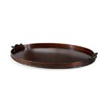 A 19TH CENTURY OVAL MAHOGANY TRAY, with twin applied handles 8.5cm high, 49.5cm wide