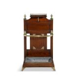 A LATE VICTORIAN OAK AND BRASS MOUNTED HALL STAND, ATTRIBUTED TO JAMES SHOOLBRED, with brass