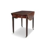 A GEORGE III OVAL MAHOGANY AND SATINWOOD BANDED PEMBROKE TABLE with deep frieze drawer, on