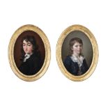 ENGLISH SCHOOL, 18TH CENTURY Portrait studies of two young boys Half-length, oval, 25 x 17.5, in