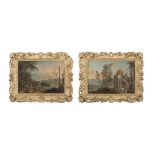 WILLEM VAN DER HAGEN (FL. 1720-1745) A pair of Capriccio Italianate Landscapes with Figures and