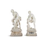 A PAIR OF 18TH CENTURY CARVED ALABASTER FIGURES OF DAVID AND CINCINNATUS AFTER MODELS BY GIAN