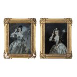 A PAIR OF CHINESE EXPORT PORTRAITS OF WOMEN, 18TH CENTURY Each depicting fashionable ladies as