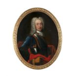 CIRCLE OF PHILLIPE MERCIER, 18TH CENTURY Portrait of a wigged man dressed in armour Oval, oil on