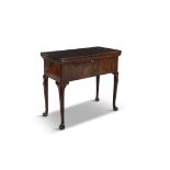 A FINE GEORGE I RED WALNUT COMPACT DESK, with gate-leg action, the rectangular triple hinged top