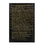 GISBURNE PARK, 'RULES & ARTICLES TO BE OBSERVED IN THIS HALL' AN 18TH CENTURY RULES BOARD, Oil on