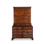 A GEORGE III MAHOGANY ESTATE CABINET, C.1800 the rectangular upper section with narrow dentil