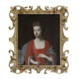 GARRETT MORPHY (c.1655-1715) Portrait of a Woman, half-length, wearing a lace-trimmed red velvet