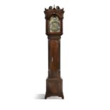 A MAHOGANY CASED MINIATURE GRANDMOTHER CLOCK BY THOMAS HUNTER, LONDON, the hood with swan neck