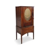 A GEORGE III INLAID MAHOGANY CHAMBER BARREL ORGAN BY ASTOR & CO., the hinged top above sliding front