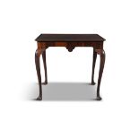 A GEORGE III MAHOGANY TRAY TOP SILVER TABLE, the solid rectangular top with raised edge, over a