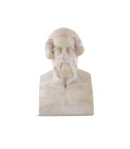 A WHITE MARBLE BUST AFTER THE ANTIQUE OF GREEK PHILOSOPHER HOMER. 17.5cm high