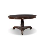 A REGENCY ROSEWOOD AND ORMOLU MOUNTED CIRCULAR BREAKFAST TABLE the figured top with a narrow