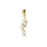 AN 18CT GOLD, CULTURED PEARL AND DIAMOND PENDANT Of undulating design, alternatingly set with