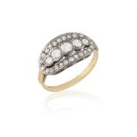 AN 18CT GOLD, DIAMOND DRESS RING Comprised of five, central, graduated, old-cut diamond,