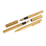 THREE GOLD-PLATED PENS Including two 'Vermeil' fountain pens with 18ct gold nib by Dupont; and a