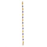 AN 18CT GOLD, SAPPHIRE AND DIAMOND BRACELET The oval, mixed-cut yellow sapphires alternating