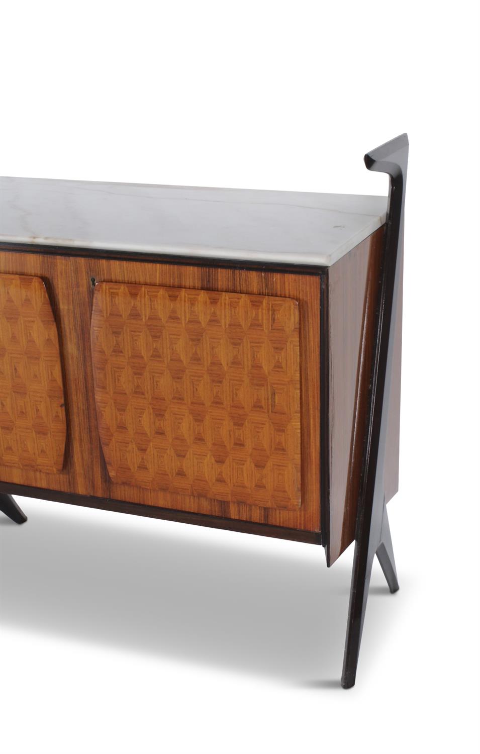 DASSI A Vittorio Dassi rosewood sideboard with maple interior and marble top on ebonised splayed - Image 6 of 7