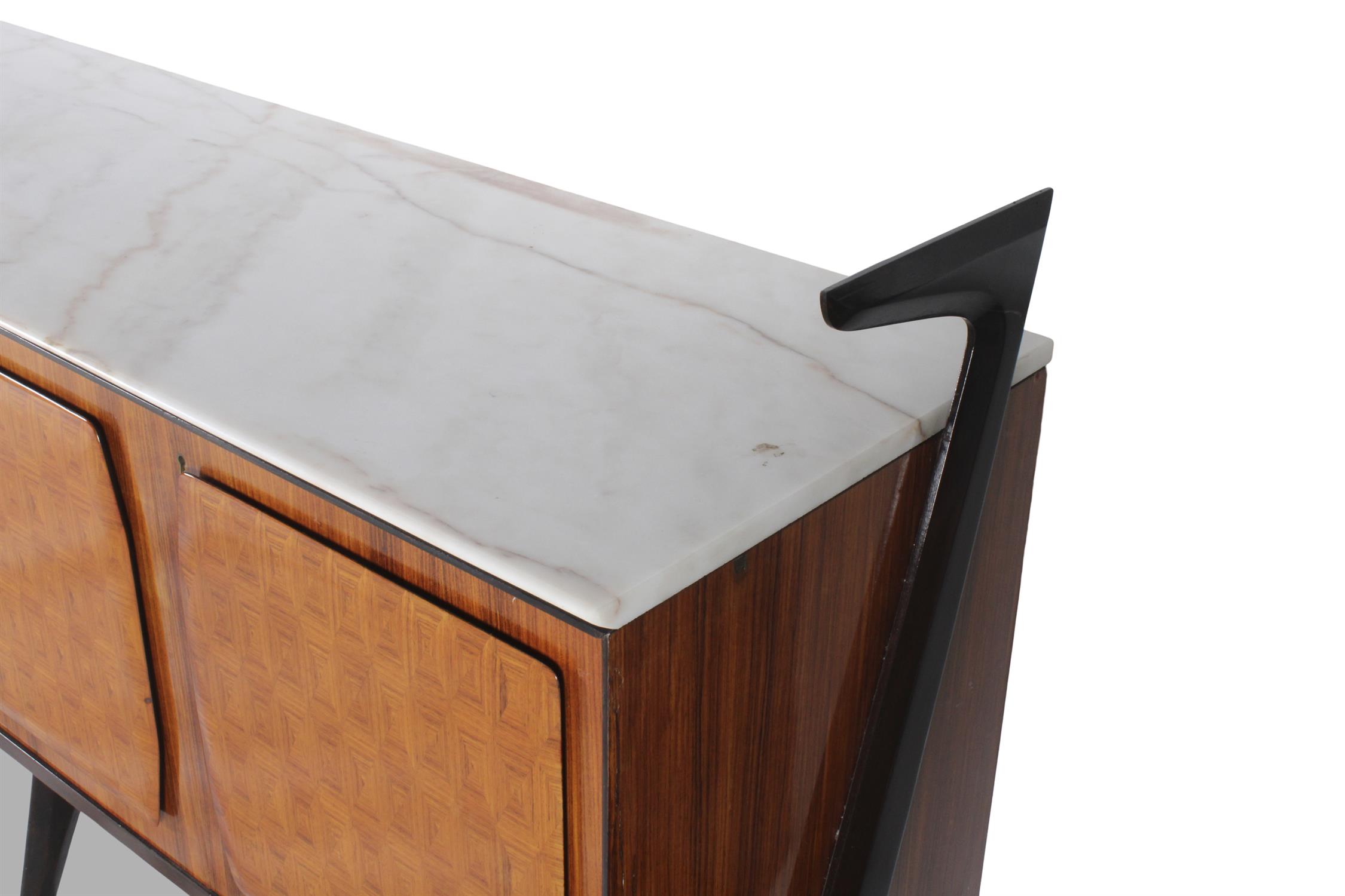 DASSI A Vittorio Dassi rosewood sideboard with maple interior and marble top on ebonised splayed - Image 7 of 7