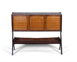 VITTORIO DASSI A rosewood drinks cabinet by Vittorio Dassi with a marble top and maple interior.