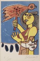 CORNEILLE (CORNEILLE GUILLAUME BEVERLOO) (1922-2010) Woman with Bird and Cat Lithograph,