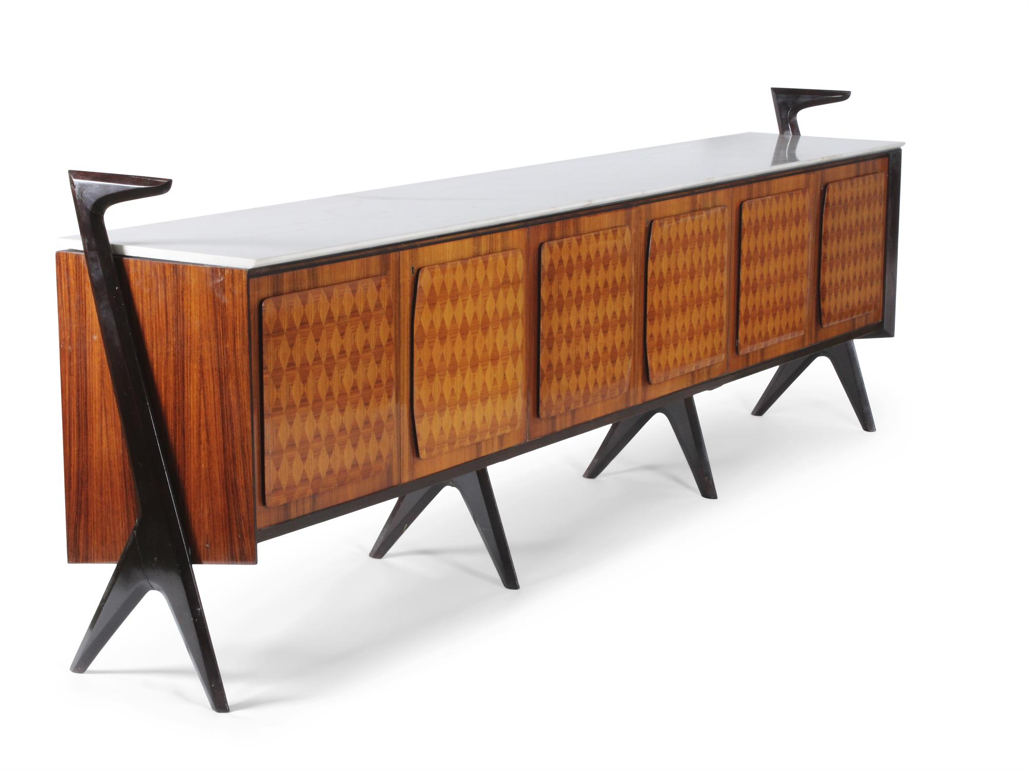 DASSI A Vittorio Dassi rosewood sideboard with maple interior and marble top on ebonised splayed - Image 2 of 7