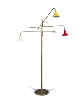 FLOOR LAMP A brass standard lamp with coloured enamel shad. Italy, c.1960. 185cm(h)