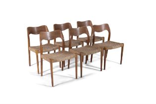 NIELS OTTO MØLLER (1920 - 1982) A set of six oak chairs by Niels Otto Møller with paper cord seats.