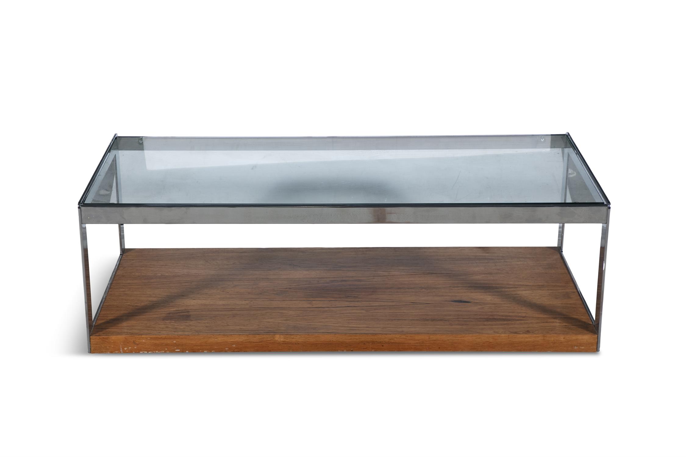 MERROW & ASSOCIATES A rosewood and chrome coffee table by Merrow and Associates, with a glass top, - Image 3 of 4