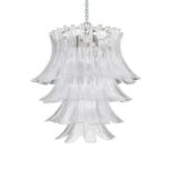 CHANDELIER A large cascading glass chandelier with shoe-horn style drops. Italy. 88cm (h)