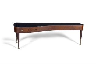 CONSOLE TABLE A rosewood low console table with a black glass top. Italy, c. 1960. 158 x 43 x 51.