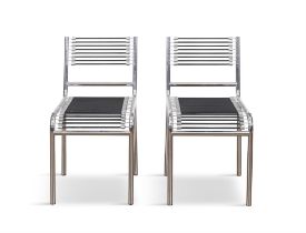 SIDE CHAIRS A pair of chrome side chairs., 43 x 43 x 80cm (h)