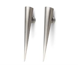 WALL SCONCES A pair of brushed aluminium torchiere wall sconces. c. 1980. 69cm(h)