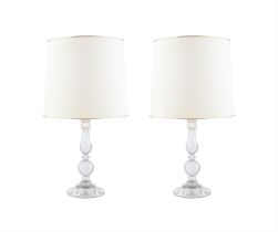 TABLE LAMPS A pair of clear glass-double lobe table lamps, C.1980. 77cm(h)